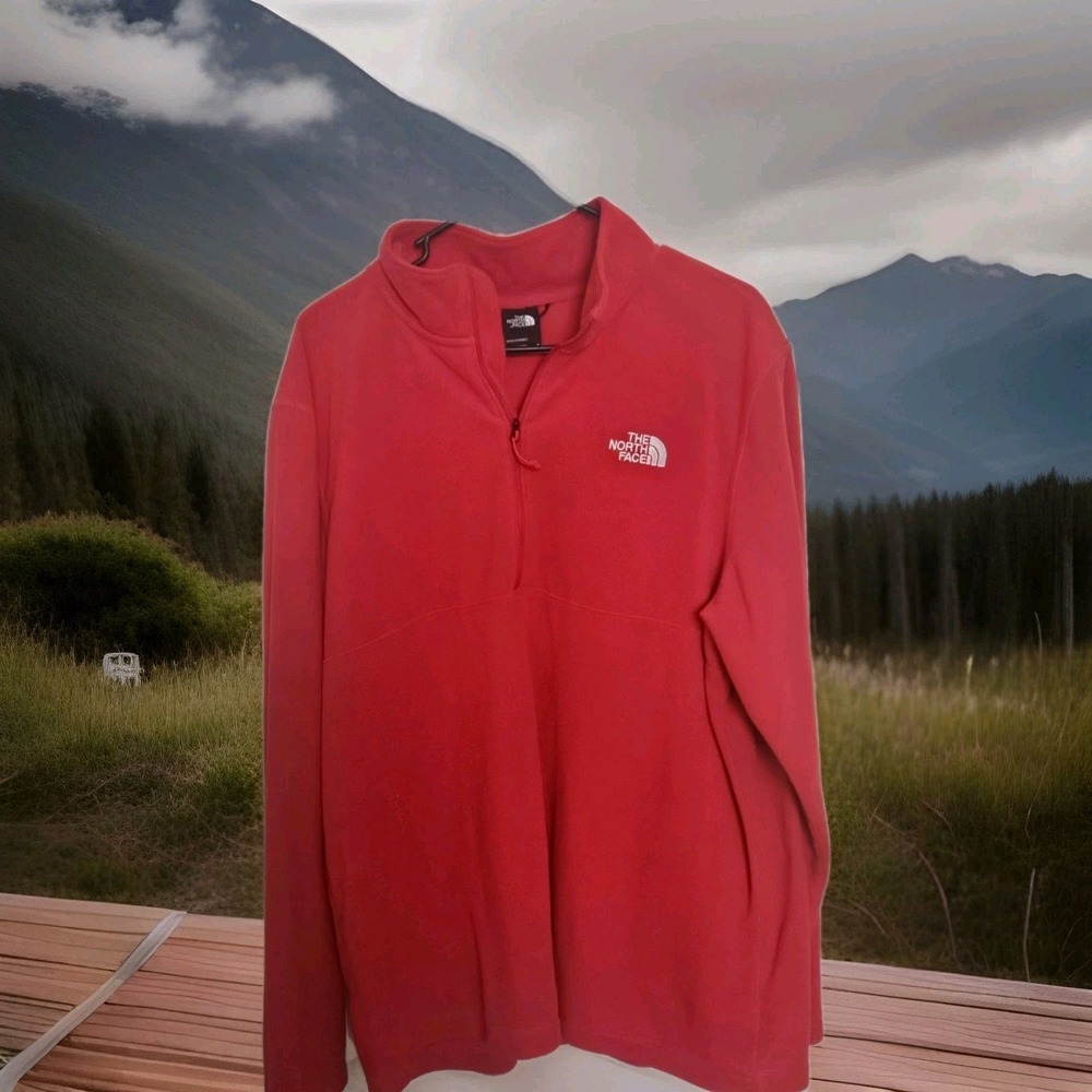 North Face Fleece‎ Pullover 1/4 Zip Size XL Men's Red Sweater Polyester Jacket